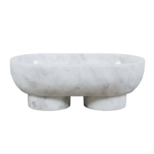Footed Oval Bowl in White Marble