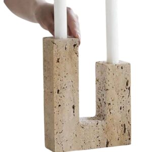 Abstract Dual Travertine Taper Candlestick Holder