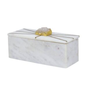 White Marble Box with Lid with Crystal
