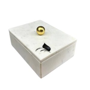 Sagebrook Home Marble, 7x5 Rectangular Box with Gold Knob