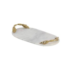 Deco 79 Marble Oval Tray with Gold Twisted Leaf